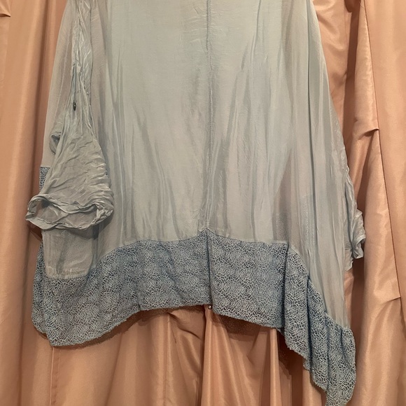 Le marais Paris silk blend tunic top blouse L large sky blue - Picture 6 of 14